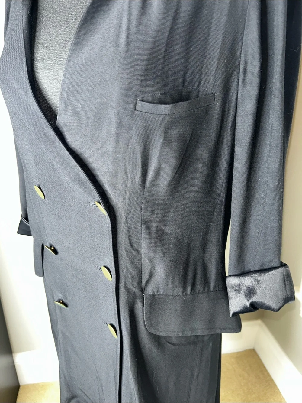Free People Double-Breasted Black Blazer Dress with Gold Buttons Size Small
